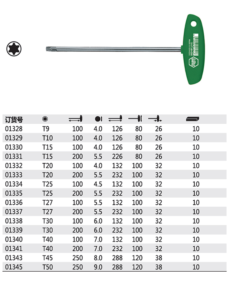 产品信息 主体 材质:铬钒钢 品名:t型星型内六角扳手 规格:t27 表面